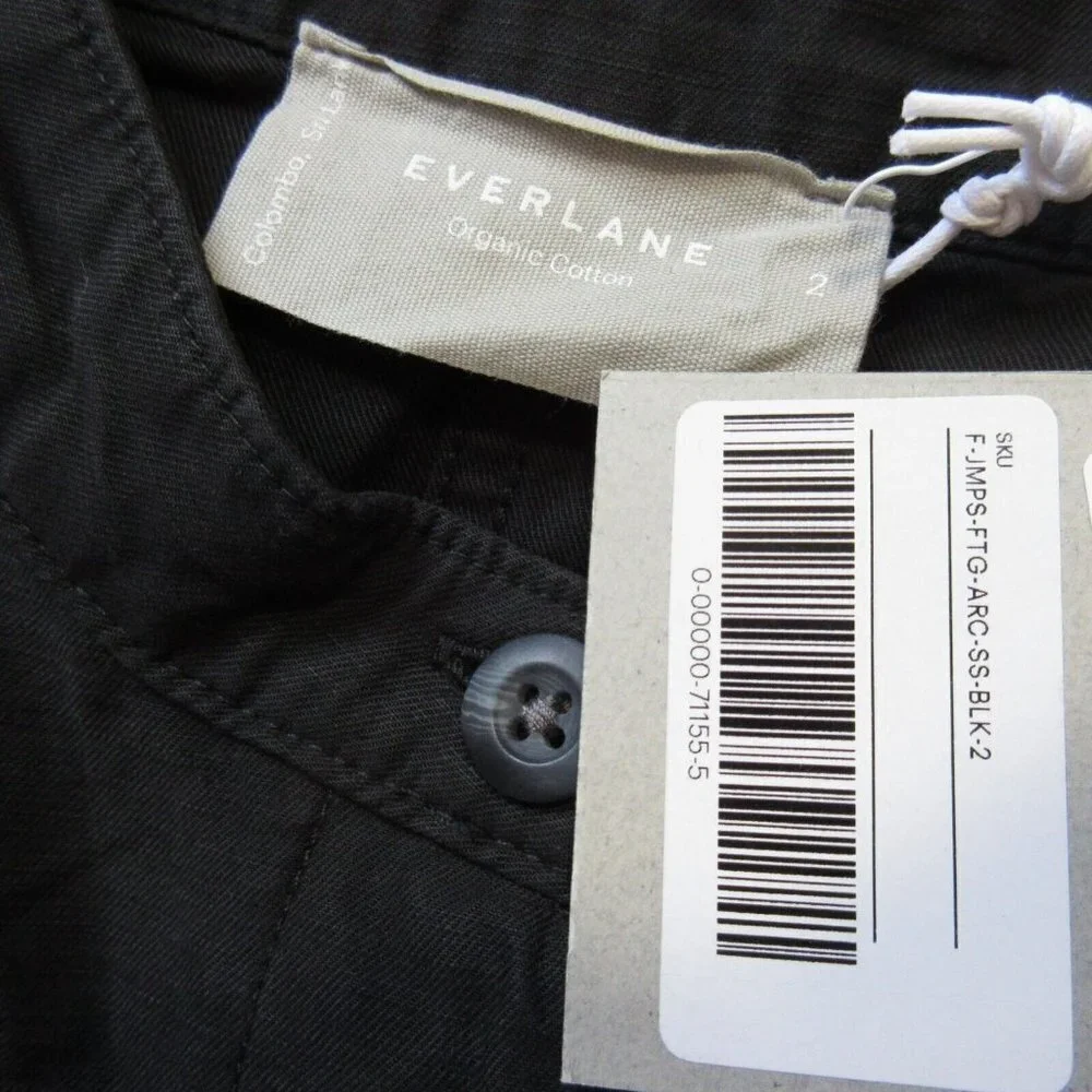 NWT Everlane The Fatigue Short-Sleeve Jumpsuit in Black Belted Cotton Utility 2